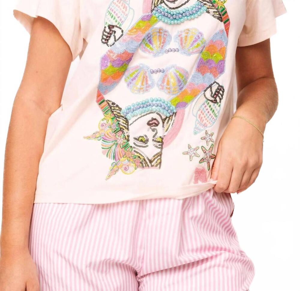 NEW QUEEN OF SPARKLES queen of the sea card tee in light pink